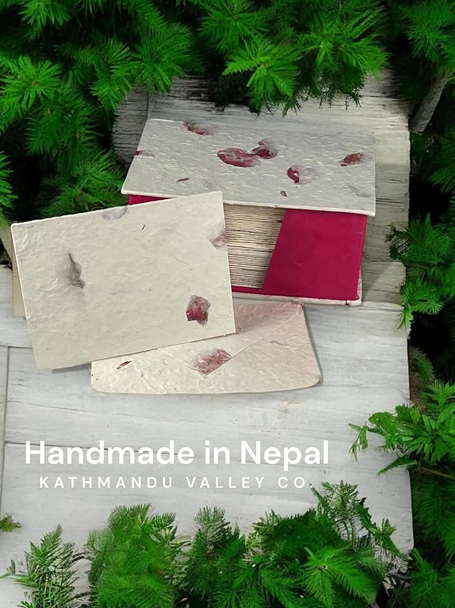 Kathmandu Valley Co. Nepali Cherish Greeting Card & Envelope Deluxe Box Set with Handmade Lokta Paper from Nepal, 25 Cards (Bougainvillea)