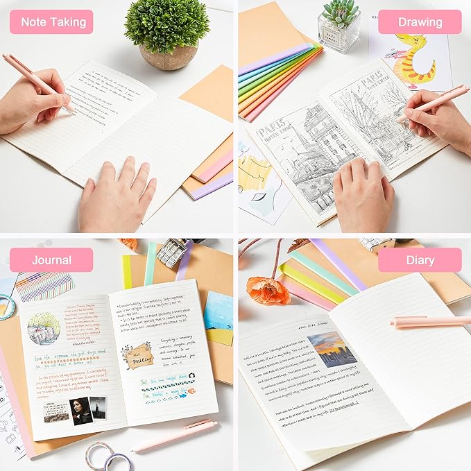 feela 56 Pack Composition Notebooks Bulk, Kraft Cover Lined Blank College Ruled Composition Travel Journals with Rainbow Spines For Women Students Business, 60 Pages, 8.3”x 5.5”, A5, 8 Pastel Colors