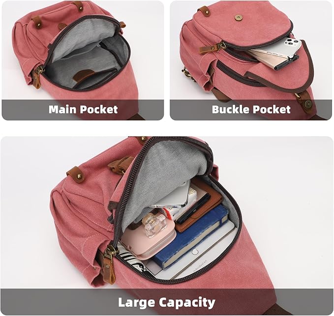 KouLi Buir Canvas Sling bag,Small Crossbody Backpack,Convertible Chest Bag Casual Daypack For Outdoor Cycling Hiking Travel