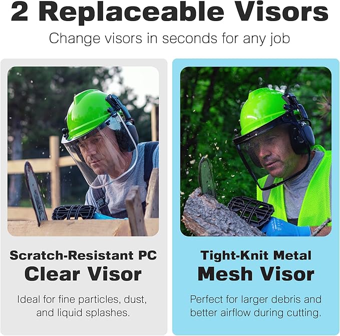 Raxwell Chainsaw Safety Helmet – ANSI Certified 6-in-1 Forestry Hard Hat with Ear Muffs, 2 Visors, Goggles & Earplugs – 30dB Noise Reduction – Adjustable PPE for Arborists, Logging & Tree Work