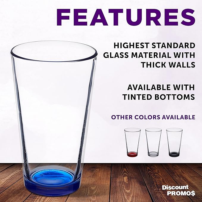 Libbey Pint Glass 16 oz. Set of 10, Bulk Pack - Beer Glasses, Heavy Duty Drinkware - Blue