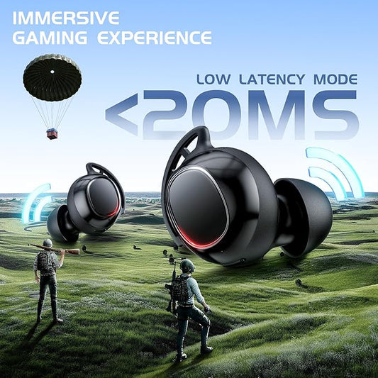 IAMJOY Wireless Gaming Earbuds, 20ms Low Latency, Game Earbuds with Mic, 2.4GHz & Bluetooth, Compact LED Display Wireless Earbuds Compatible with Meta Quest 3/2, PS5/4, Steam Deck, VR, Switch, PC