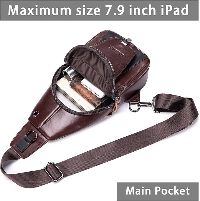 LUKZIJAES Genuine Leather Sling Bag for Men Vintage Crossbody Bag Men Chest Pack Mens Cross Shoulder Bags Hiking Daypacks Travel Backpack (#2-Coffee)