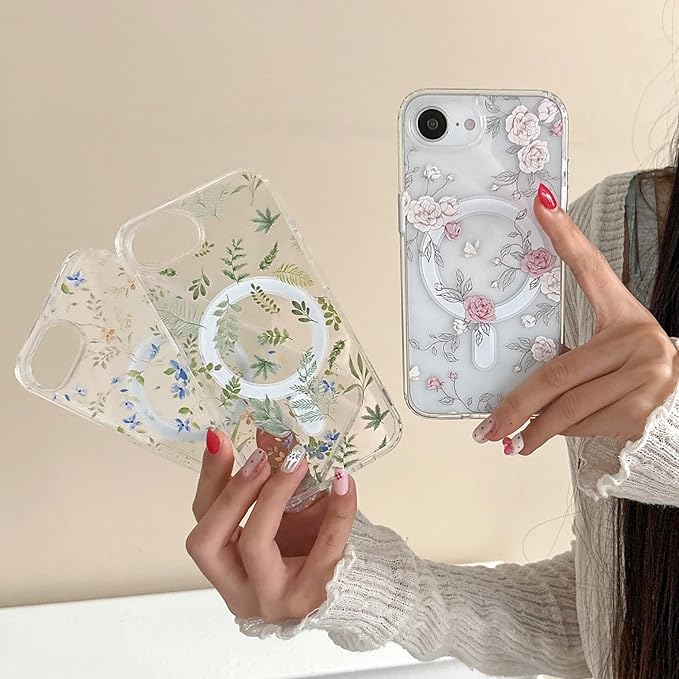 ZTOFERA for iPhone 16e Magnetic Case Compatible with Magsafe,Aesthetic Floral Pattern Design Cute for Girl Women,Anti-Drop Protective Hard Phone Cover for iPhone SE 4/16e-Blue Flower