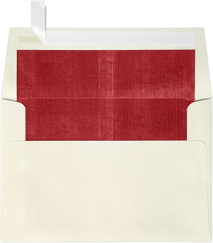 LUXPaper A4 Foil Lined Invitation Envelopes | Peel & Press | 4 1/4" x 6 1/4" | Natural w/Red LUX Lining | 70lb. Text | 50 Qty
