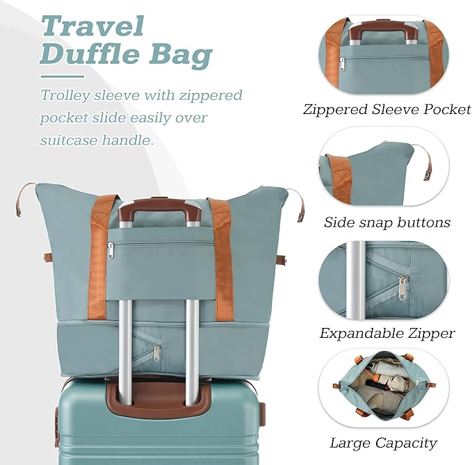 Merax Suitcase Set 28 inches Expandable Luggage with TSA Lock Spinner Wheels Hardshell Lightweight Vintage Luggage with Travel Bag,Green