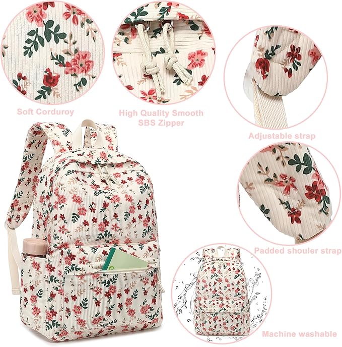 School Backpack for Teens Large Corduroy Bookbag Lightweight 15.6 inch Laptop Bag for Girls Women Casual High School College