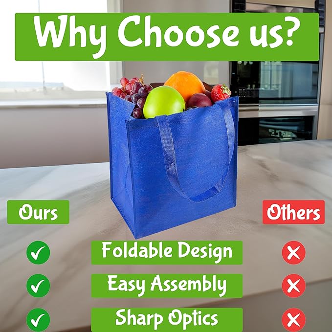 Fun Express Reusable Grocery Bags Bulk 50 Pack - Large Shopping Bags with Handles for Groceries | Foldable Tote Bags in Multiple Colors | Heavy-Duty Plastic Material for Farmers Market & Daily Use