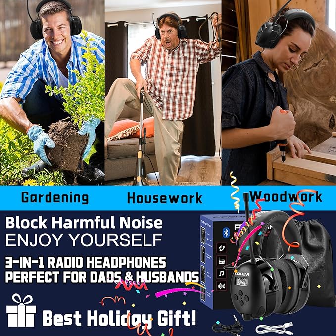 PROHEAR 033 2.0 Bluetooth Hearing Protection Headphones with AM/FM Radio - 31 SNR Noise Reduction Ear Muffs, 50Hrs Rechargeable Battery, 2 Pack for Mowing, Snowblowing, Outdoor Use - Black and Black