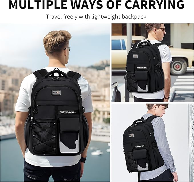 teenage student backpack,encrypted material， multiple compartments and large capacity backpack with anti-theft pockets，Water repellent backpacks suitable for middle and high school Men & Women, Black