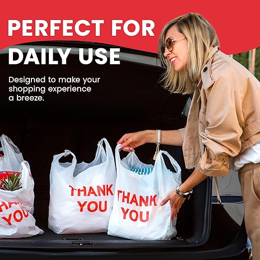 Grocery Plastic Bags White (11"x6"x21") Store Bags 300 Count