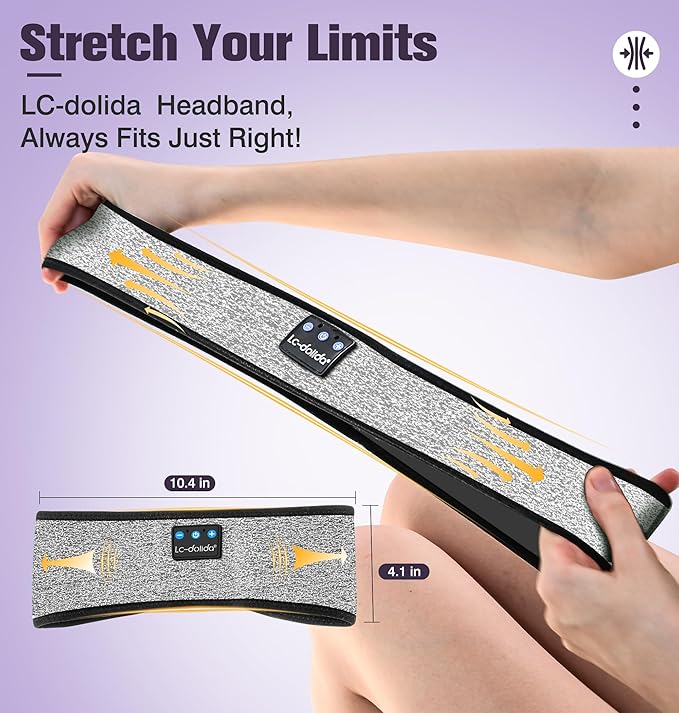 LC-dolida Headband Headphones Bluetooth 5.4 Headband, Sleep Headphones with Ultra-Thin HD Stereo Speaker, Sleep Headband Earphones Wireless for Workout Yoga Insomnia Running Meditation Gifts