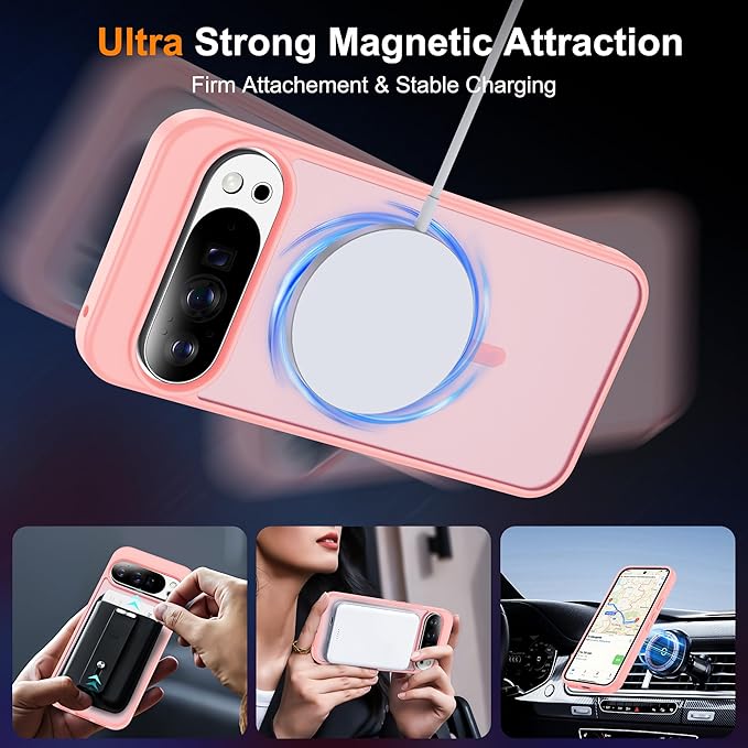 Compatible with Google Pixel 10 Case & Google Pixel 10 Pro Case with Magnetic [Compatible with Mag-Safe] Slim Translucent Matte Phone Cases with Anti-Fingerprint Tech, Pink