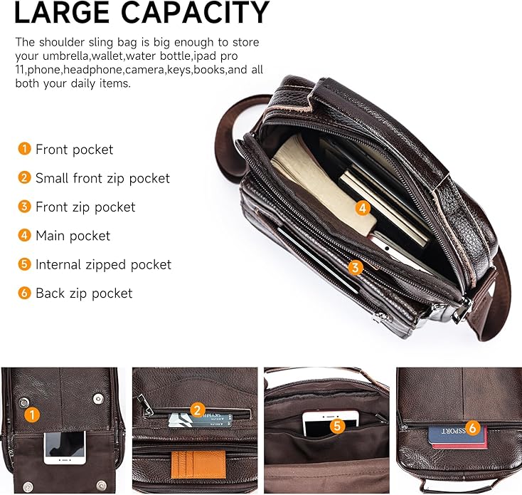 NIUCUNZH Genuine leather man purse mens crossbody sling bag small messenger shoulder Satchel