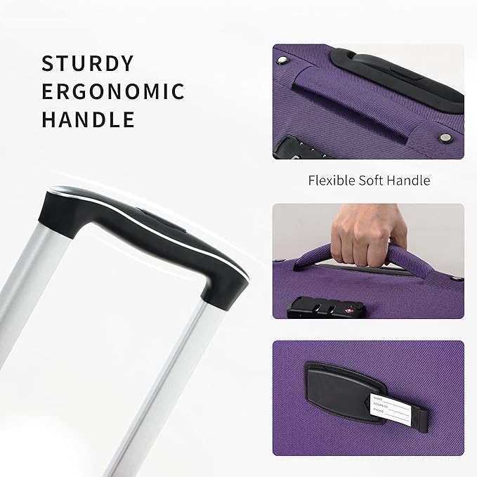 Merax Softside Luggage Set Softshell Lightweight 3 Piece Spinner Suitcase 22" 26" 30" Purple