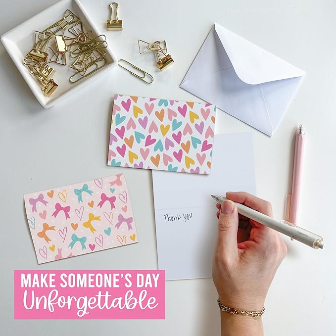 Hadley Designs Blank Cards and Envelopes 4x6-24 Blank Note Cards with Envelopes, Notecards Stationery Sets, Notecards Bulk, Stationary Sets, Note Paper Stationery, Hearts Pretty Stationary