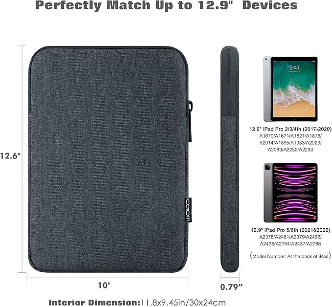 MoKo 13 Inch Tablet Sleeve Fits 13inch iPad Air M3 2025, iPad Pro M4/Air M2 2024, iPad Pro 12.9, Galaxy Tab S8+/S9+ 12.4, Polyester Bag Fit with Apple Pencil or Smart Keyboard, Space Gray