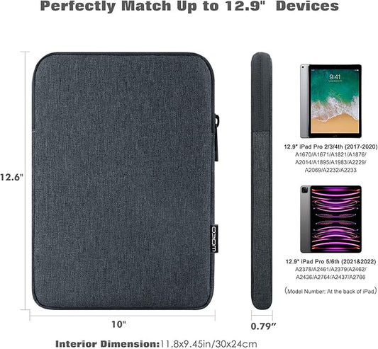 MoKo 13 Inch Tablet Sleeve Fits 13inch iPad Air M3 2025, iPad Pro M4/Air M2 2024, iPad Pro 12.9, Galaxy Tab S8+/S9+ 12.4, Polyester Bag Fit with Apple Pencil or Smart Keyboard, Space Gray