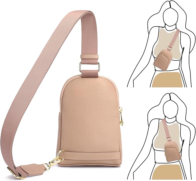 INICAT RFID Blocking Sling Bag Leather Crossbody Bags for Women Fanny Pack Cross Body for Woman Chest Bag for Travel 1.9L