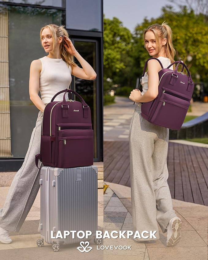 LOVEVOOK Laptop Backpack for Women 15.6 Inch Laptop Bag with USB Port, Fashion Waterproof Backpacks Teacher Nurse Stylish Travel Bags Vintage Daypacks for College Work