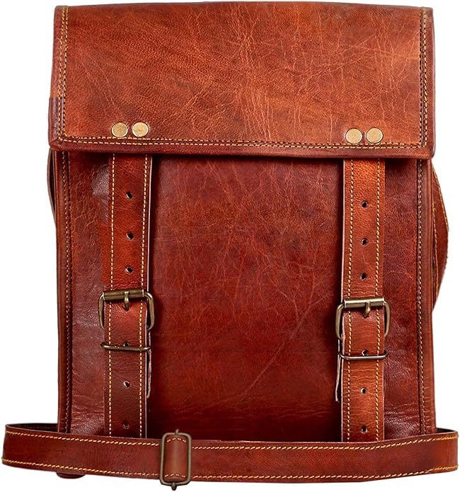 RUSTIC TOWN Leather Satchel iPad Tablet Bag - Leather Saddle Bag Purse - Small Shoulder Bag for Men and Women