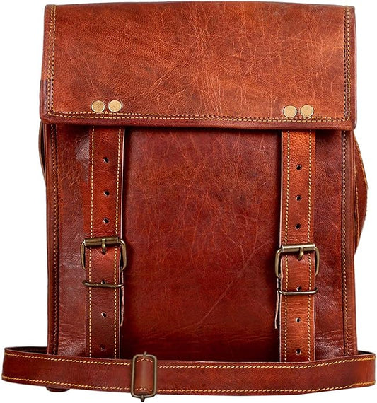 RUSTIC TOWN Leather Satchel iPad Tablet Bag - Leather Saddle Bag Purse - Small Shoulder Bag for Men and Women