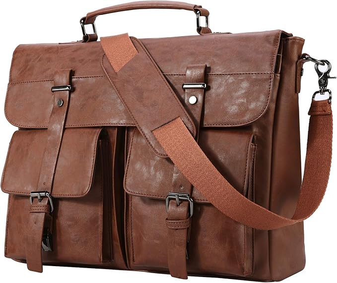 Leather Messenger Bag for Men,15.6 Inch Vintage Laptop Bag Briefcase Satchel