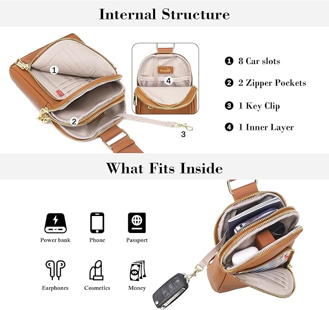INICAT RFID Blocking Sling Bag Leather Crossbody Bags for Women Fanny Pack Cross Body for Woman Chest Bag for Travel 1.9L