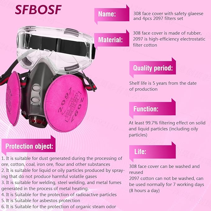 Respirator Mask, Reusable Face Respirators with Filters, Gas Masks Against Chemicals/Organic Vapor/Formaldehyde