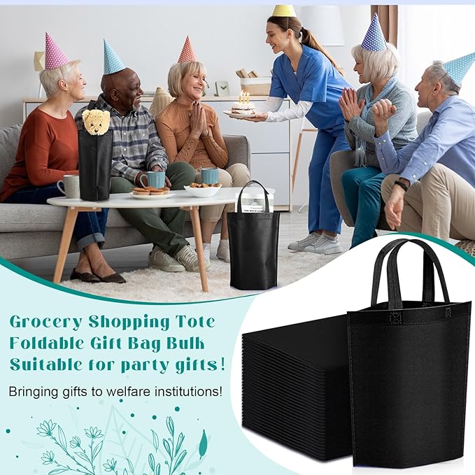 Windyun Reusable Grocery Bags Large Non Woven Shopping Bags with Handle Foldable Portable Tote Carryall Bulk 11.8x6x13.8 Inch