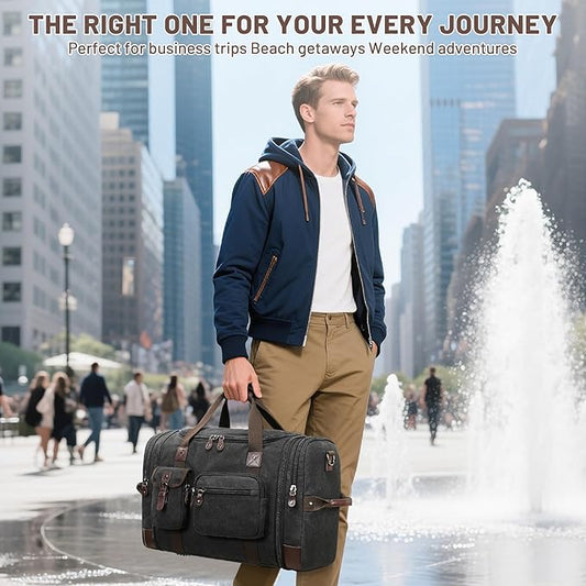 Travel Duffle Bag for Men, Duffle Bag for Travel, Heavy Duty Canvas Duffle, Carryon Bags for Airplanes, Expandable Vintage Overnight Luggage Weekender Bag, Waterproof Anti-tear Travel Bag