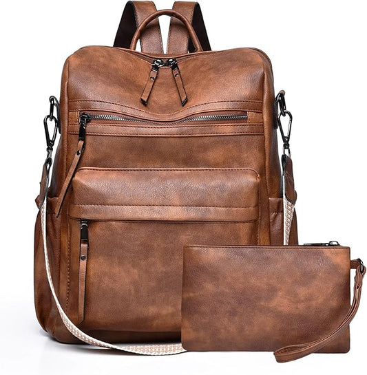 Dora & Liz Womens Backpack Purse Leather Fashion Travel Backpack Purse for Women Designer Ladies Shoulder Bags with Wristlet