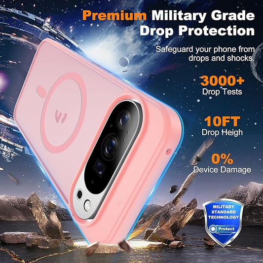 Compatible with Google Pixel 10 Pro XL Case with Magnetic [Compatible with Mag-Safe][Military Grade Drop Protection] Slim Translucent Matte Phone Case with Anti-Fingerprint Tech, Pink