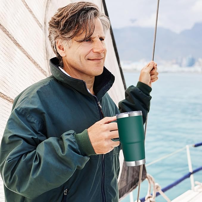 20 oz Stainless Steel Tumbler with Handle Metal Insulated Coffee Travel Mug with Handle Double Wall Tumbler Cup with Lid and Straw, Dark Green 1 Pack