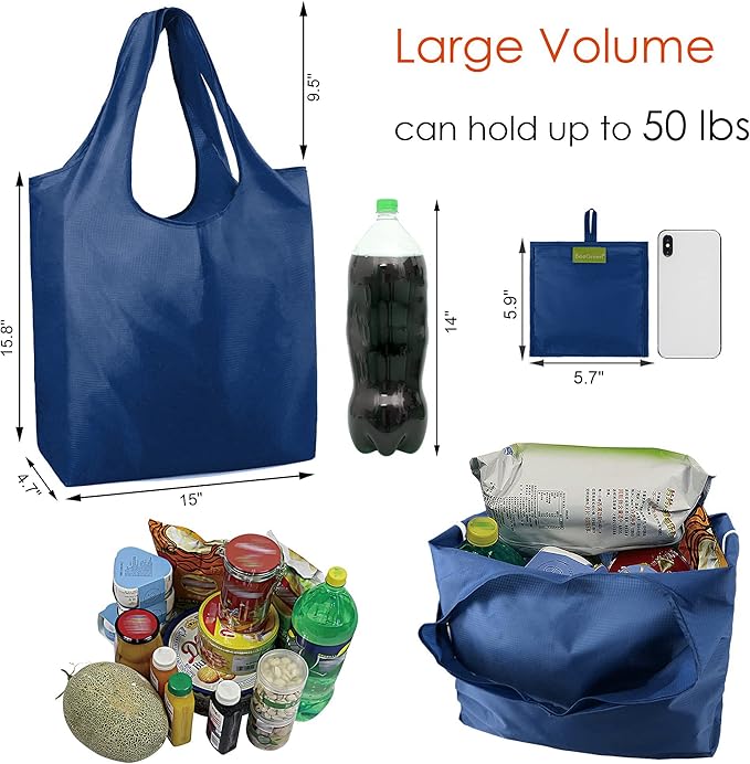 BeeGreen Foldable Travel Bag Reusable Gifts Bags - Reusable Grocery Bags Large Holiday Gifts Cloth Tote With Handles - Bulk Reusable Shopping Bags for Women (Beach Storage Washable Collapsible)