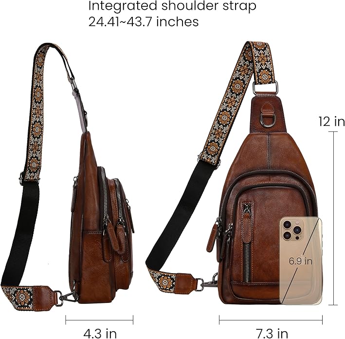 HESHE Leather Sling Bag for Women Crossbody Bags with Multi-Pocket Stylish Fanny Packs for Travel Chest Bag