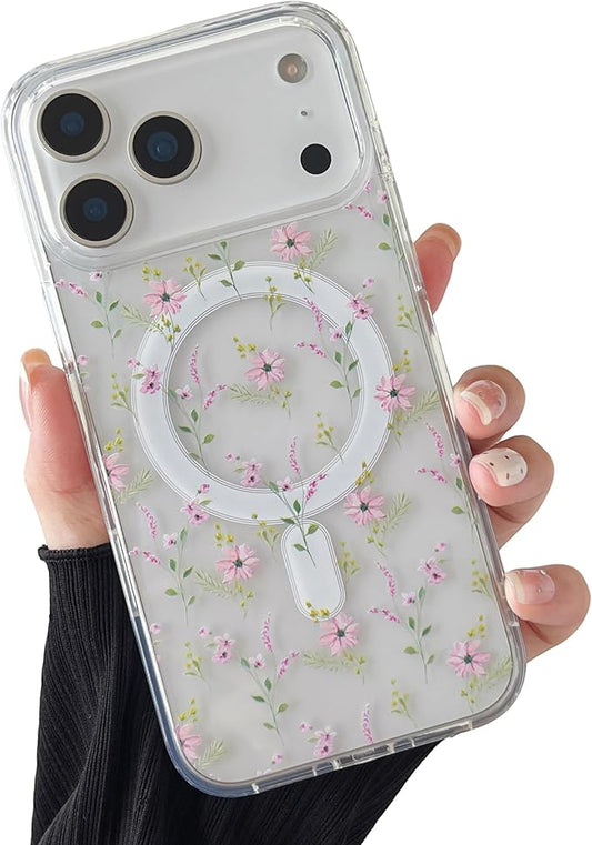 ZTOFERA for iPhone 17 Pro Magnetic Case Compatible with Magsafe,Aesthetic Floral Pattern Design Cute for Girl Women,Anti-Drop Protective Hard Phone Cover for iPhone 17 Pro-Pink Flower