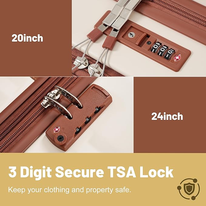 Merax Luggage Sets Front Opening, 2 Piece Hardshell Suitcase with Spinner Wheels and Bags,Lightweight Carry on Luggage with USB Port,20+24,White and Brown