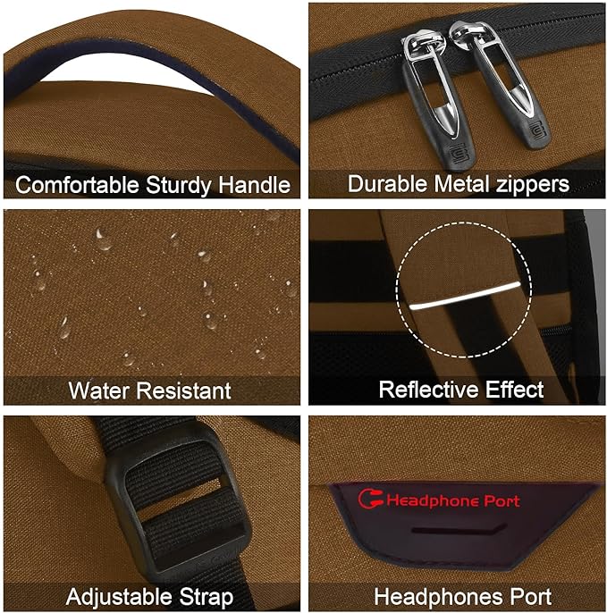 Laptop Backpack,Business Travel Anti Theft Slim Durable Laptops Backpack with USB Charging Port,Water Resistant College Computer Bag for Women & Men Fits 15.6 Inch Laptop and Notebook-Brown