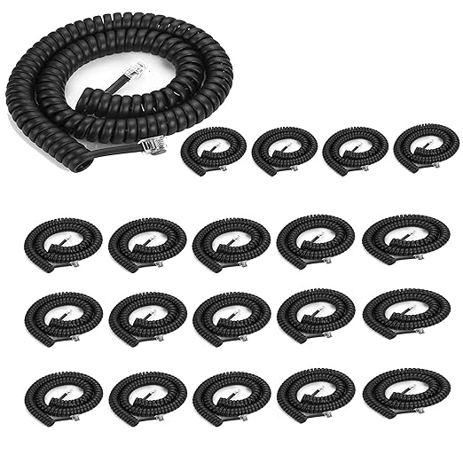 Phone Cord Landline8Ft Uncoiled / 1.4Ft Coiled Landline Phone Handset Cable RJ9 4P4C Telephone Accessory- Black (20pack)
