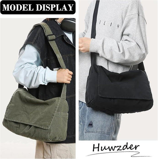 Canvas Messenger Bag Large Satchel Bag Travel Hobo Bag Casual Tote Shoulder Bag for Women and Men