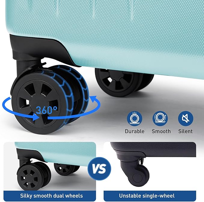 KYME Suitcase Hardshell With Double Spinner Wheels, PC+ABS TSA Lock Travel Luggage (Mint Green, 20" Carry On)