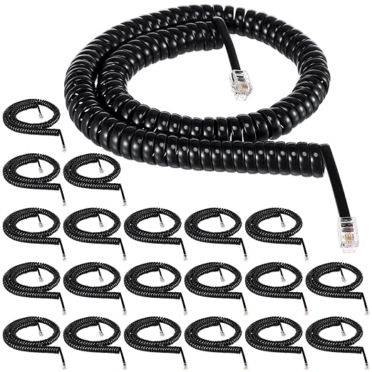 Kanayu 20 Pack Black Phone Handset Cord 12ft Telephone Cord for Landline Coiled Phone Wire Bulk for Use with All Landline Telephone Line Replacement Cable Accessory