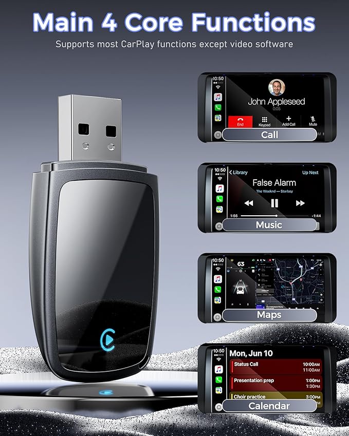 Wireless CarPlay Adapter 2025 Upgrade, Mini USB Design Converts Wired Car Play to Wireless, Plug and Play, Ultra-Low Latency Fast Stable Connection Compatible with iPhone 6+(Black)