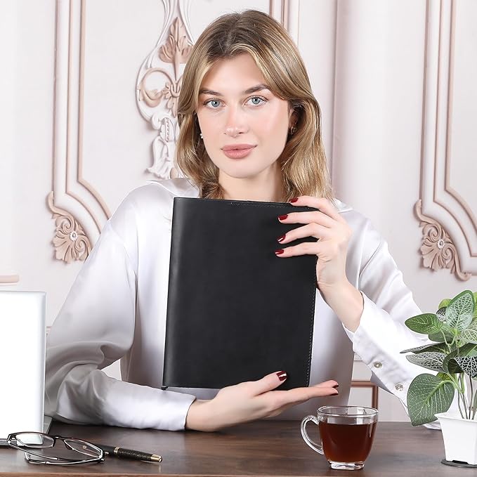 Black Leather Journal Cover XL 7.5" x 10" - Stylish & Refillable Protective Cover for Journal, Personal Planner Composition Notrbook Cover, Handmade Writing Accessory, Travelers Diary Cover