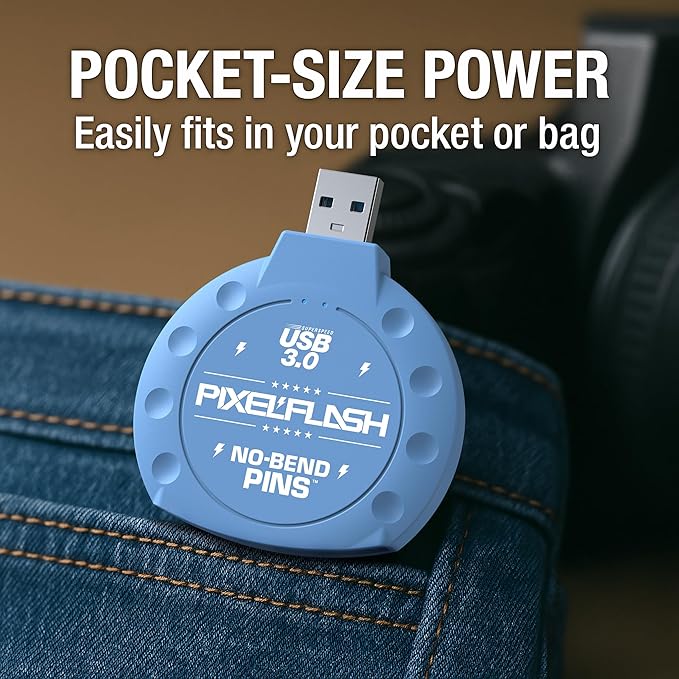 PixelFlash CF Card Reader (Blue) - Compact Flash Memory Card Adapter with USB 3.0, 5GB/s File Transfer, No-Bend Pins, Supports UDMA-7, Anti-Slip & Anti-Scratch, Compatible with Most Brands & OS