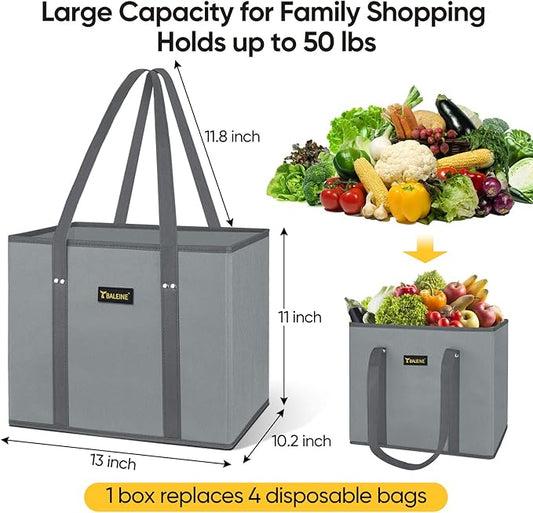 BALEINE 3Pk Reusable Grocery Bags, Foldable Shopping Bags for Groceries with Reinforced Bottom & Handles (Frost Abies)