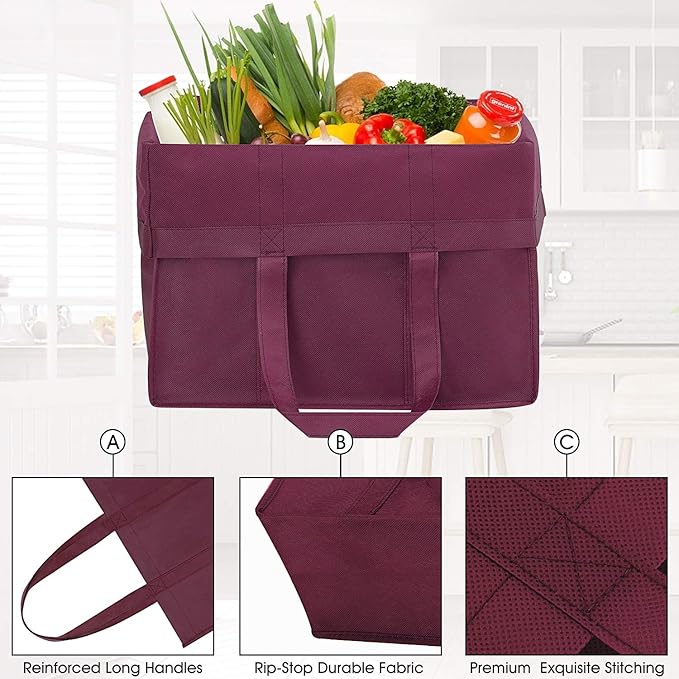 WISELIFE Reusable Grocery Shopping Bags 10 Pack Large Foldable Tote Bags Bulk Eco Produce Bags with Long Handle