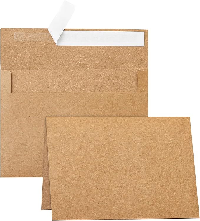 100 Packs Brown Blank Note Cards with Envelopes 5 x 7 Heavyweight Folded Cardstock and A7 Envelopes Self Seal for Invitations, Wedding, DIY Greeting Cards, Thank You Cards, Festival Blessings