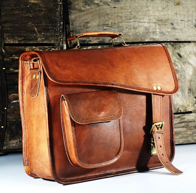 Men's Genuine Leather Small Briefcase Messenger Satchel I pad Tablet Bag 13 inch